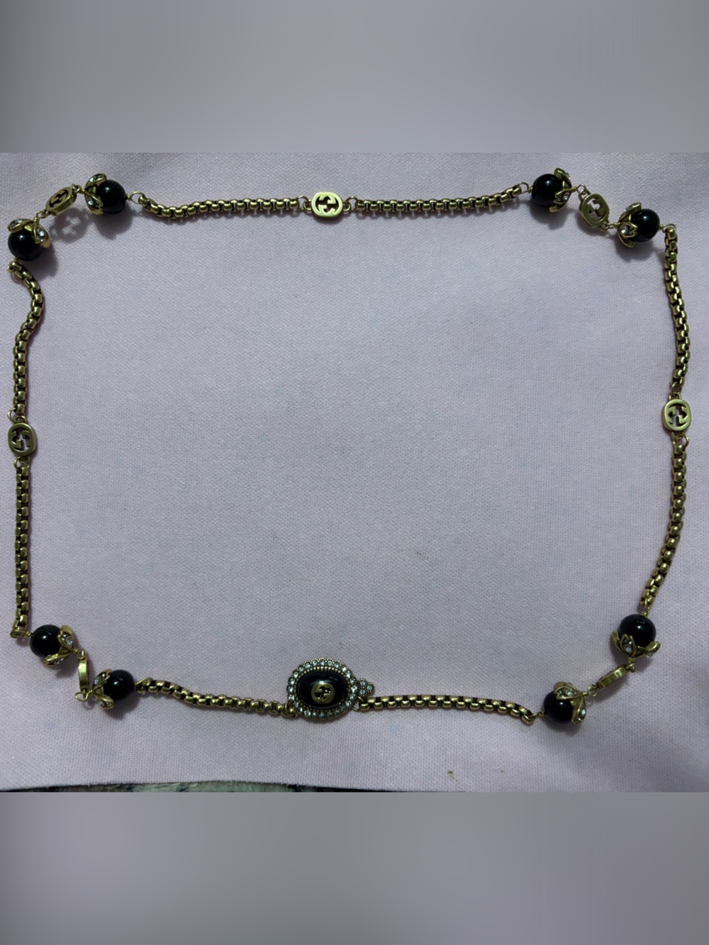 GG Gold & Black Bead Long Necklace